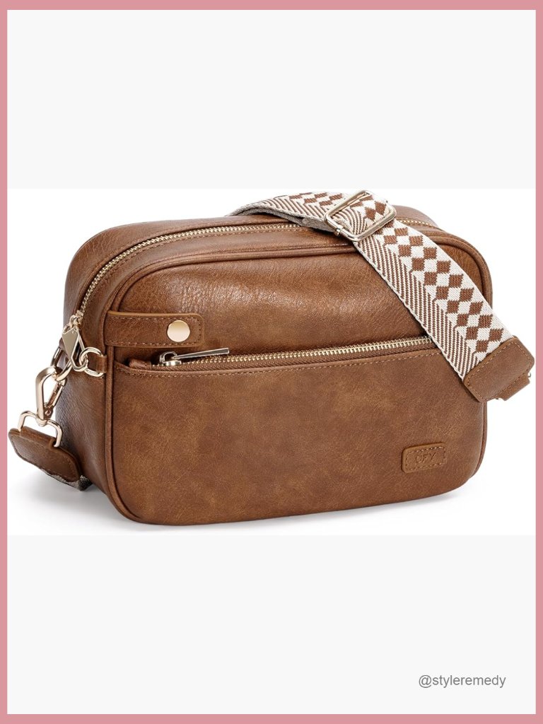 Small Vegan Leather Crossbody Bag With Detachable Wide Strap, Lockable Zipper